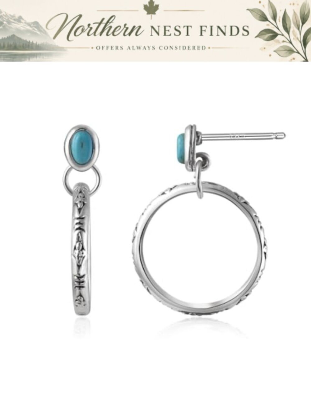 Natural Gemstone Birthstone Stud Earrings Circle Dangle Hoop Vintage Western